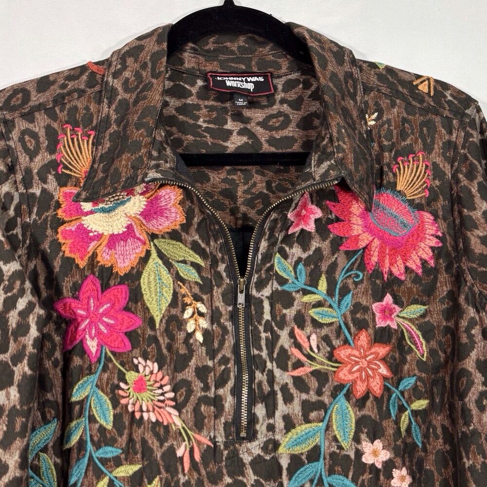 Johnny Was Embroidered Floral Leopard Print Tunic Top - Picture 5 of 11